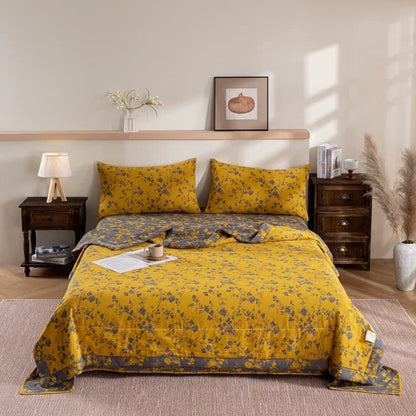 Floral Cotton Summer Quilt | Double-Layer Design | Yellow | Twin, Full, Queen, King Sizes