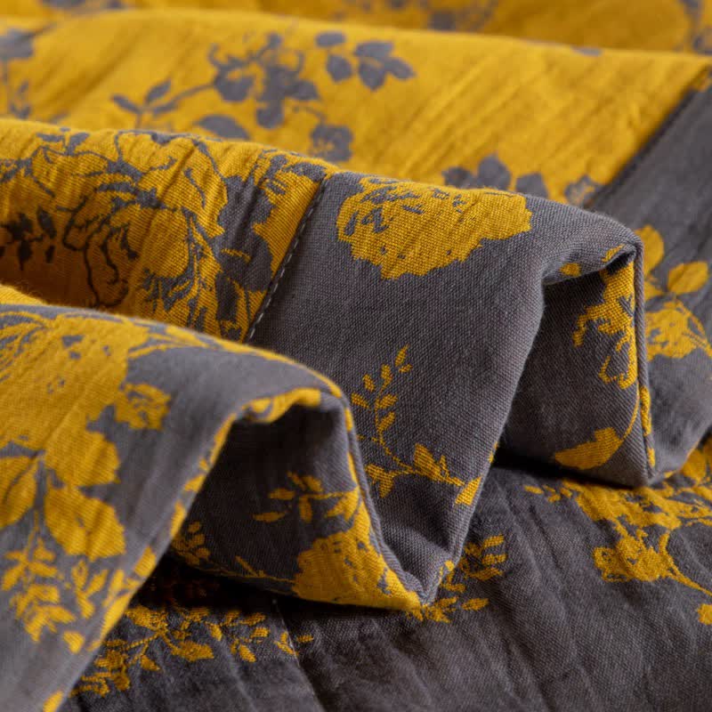 Floral Cotton Summer Quilt | Double-Layer Design | Yellow | Twin, Full, Queen, King Sizes