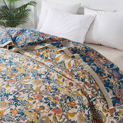 Bohemian Cotton Gauze Reversible Quilt | Eco-Friendly Design | Full Size 59"x79"