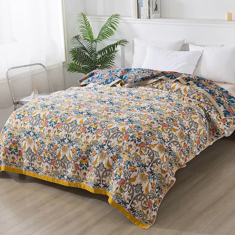 Bohemian Cotton Gauze Reversible Quilt | Eco-Friendly Design | Full Size 59"x79"
