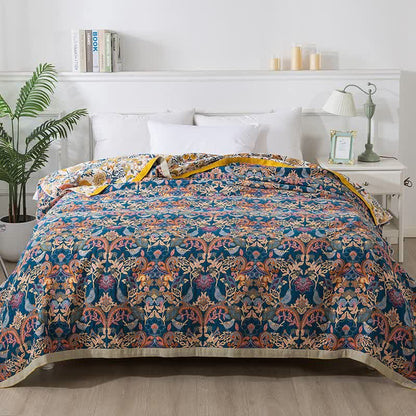 Bohemian Cotton Gauze Reversible Quilt | Eco-Friendly Design | Full Size 59"x79"