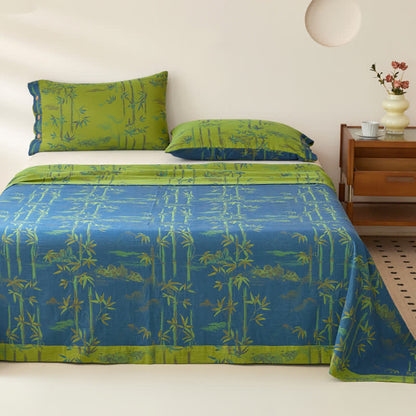 Bamboo Print Reversible Coverlet | Breathable Cotton Gauze | Multiple Sizes