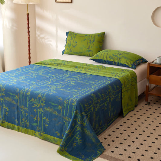 Bamboo Print Reversible Coverlet | Breathable Cotton Gauze | Multiple Sizes