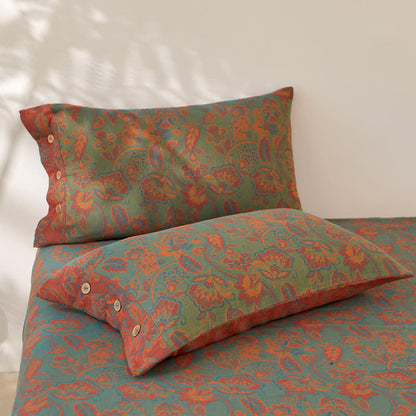 Retro Floral Twin Cotton Coverlet | Reversible Design
