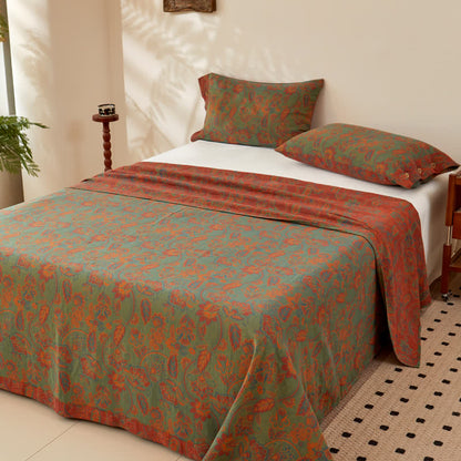 Retro Floral Twin Cotton Coverlet | Reversible Design