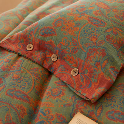Retro Floral Twin Cotton Coverlet | Reversible Design
