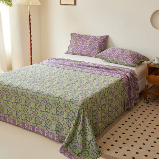 Floral Cotton Gauze Coverlet | Reversible Design | Twin, Full, Queen, King Sizes