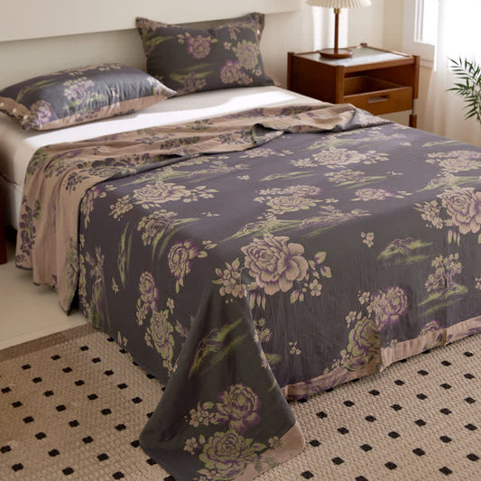 Reversible Floral Coverlet | Soft Cotton Gauze | Twin Size