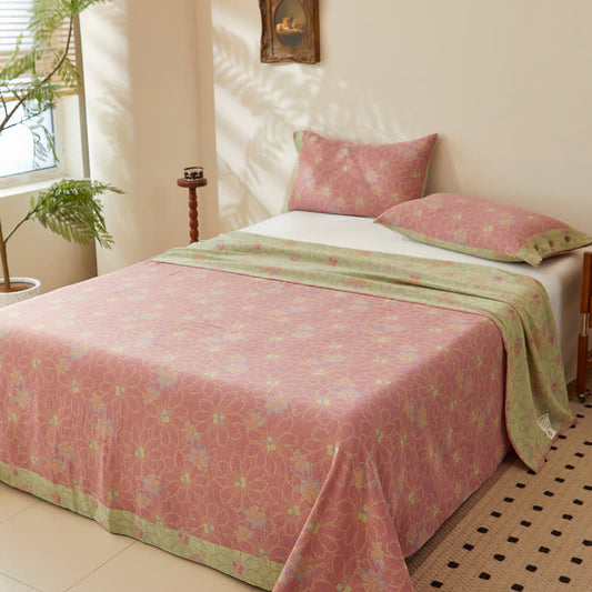 Cotton Gauze Coverlet | Reversible Floral Design | Twin Size
