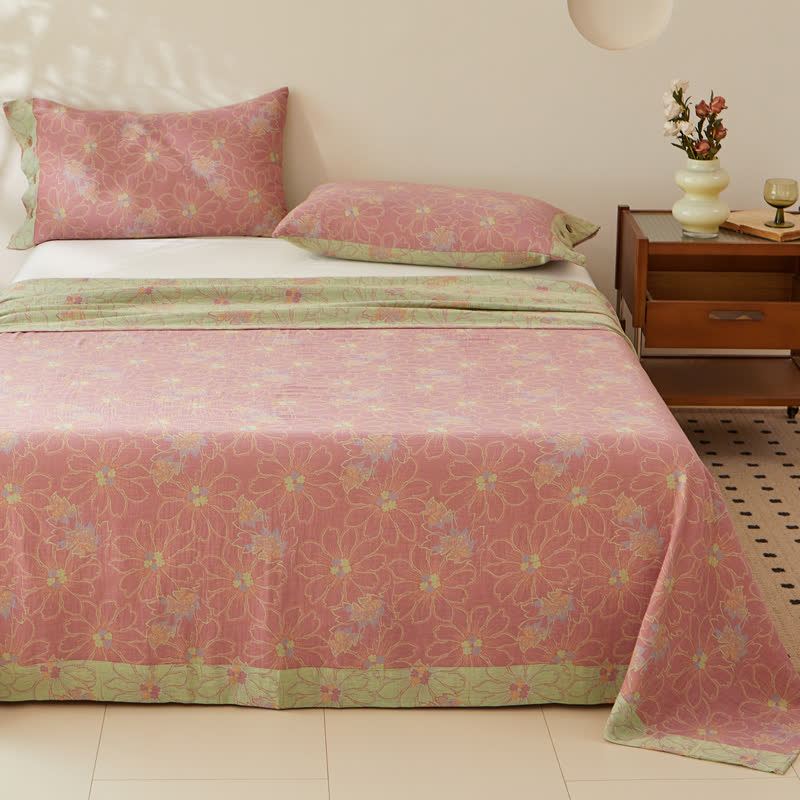 Cotton Gauze Coverlet | Reversible Floral Design | Twin Size