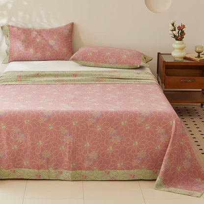 Cotton Gauze Coverlet | Reversible Floral Design | Twin Size