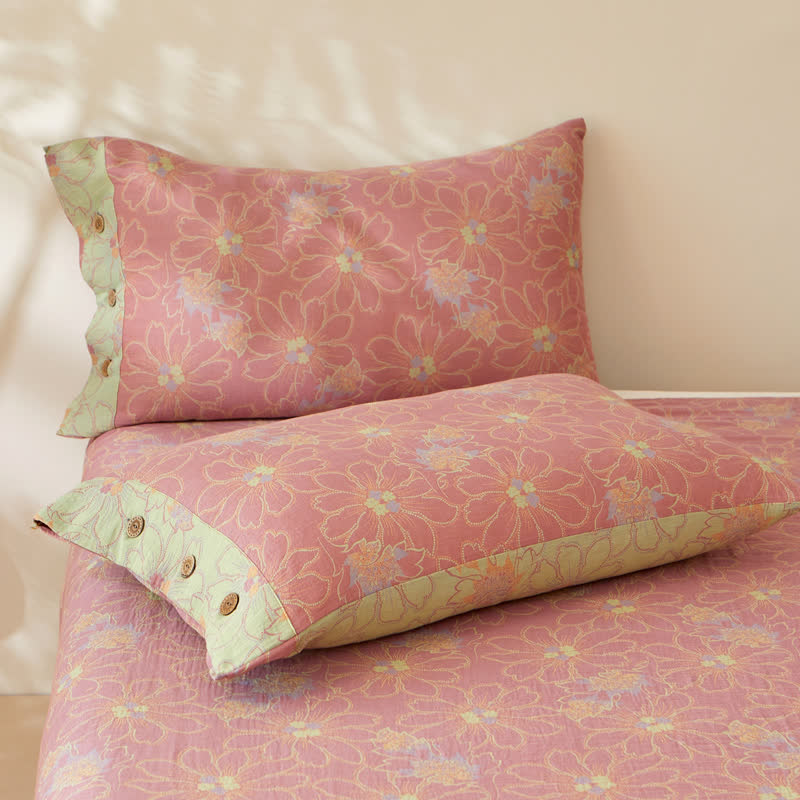 Cotton Gauze Coverlet | Reversible Floral Design | Twin Size
