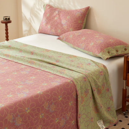Cotton Gauze Coverlet | Reversible Floral Design | Twin Size