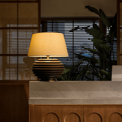 Cadence Table Lamp | Metal, Fabric, Wood | Grey Shade