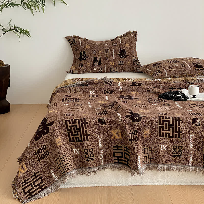 Retro Cotton Gauze Quilt | Four-Layer Design with Tassels | Full Size 59" x 79"