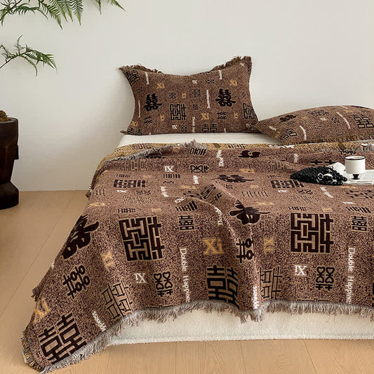Retro Cotton Gauze Quilt | Four-Layer Design with Tassels | Full Size 59" x 79"