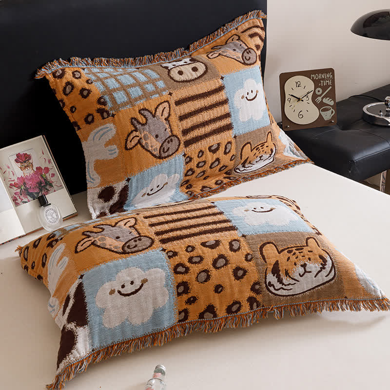 Animal Print Four-layer Cotton Gauze Tassel Quilt