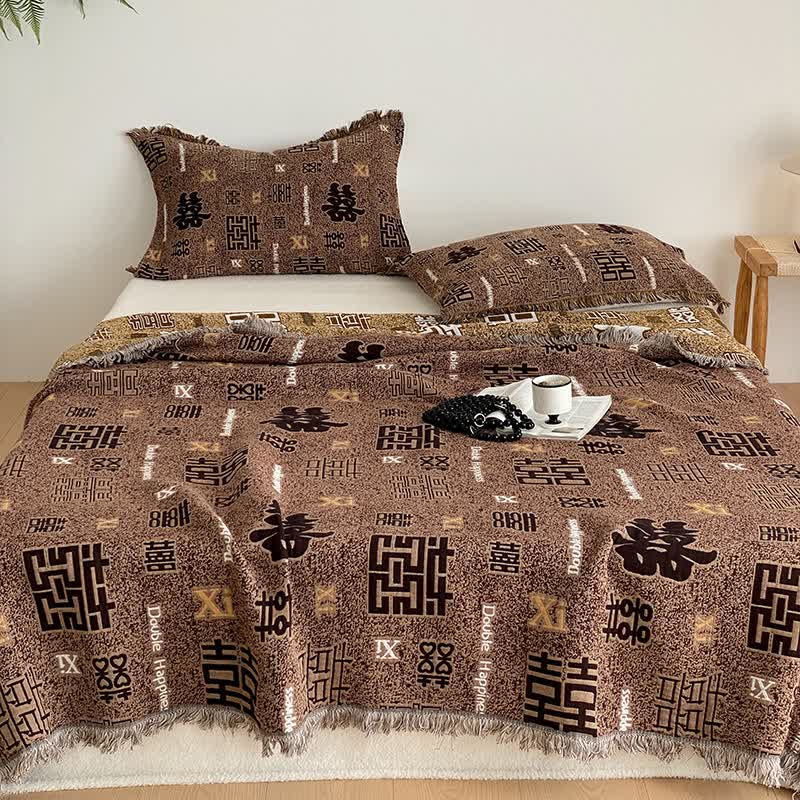 Retro Cotton Gauze Quilt | Four-Layer Design with Tassels | Full Size 59" x 79"