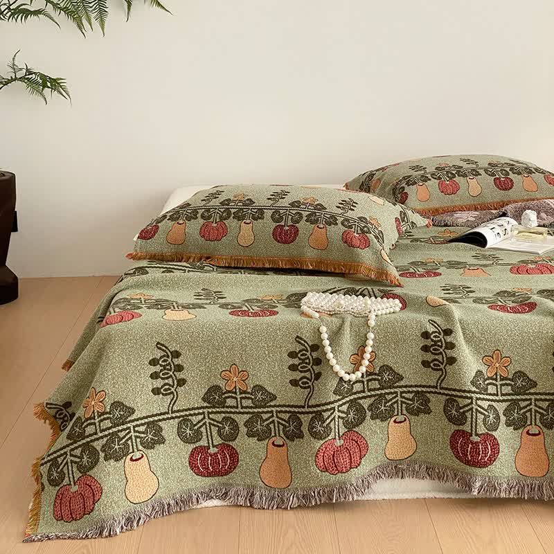 Pumpkin Print Four-layer Cotton Gauze Tassel Quilt