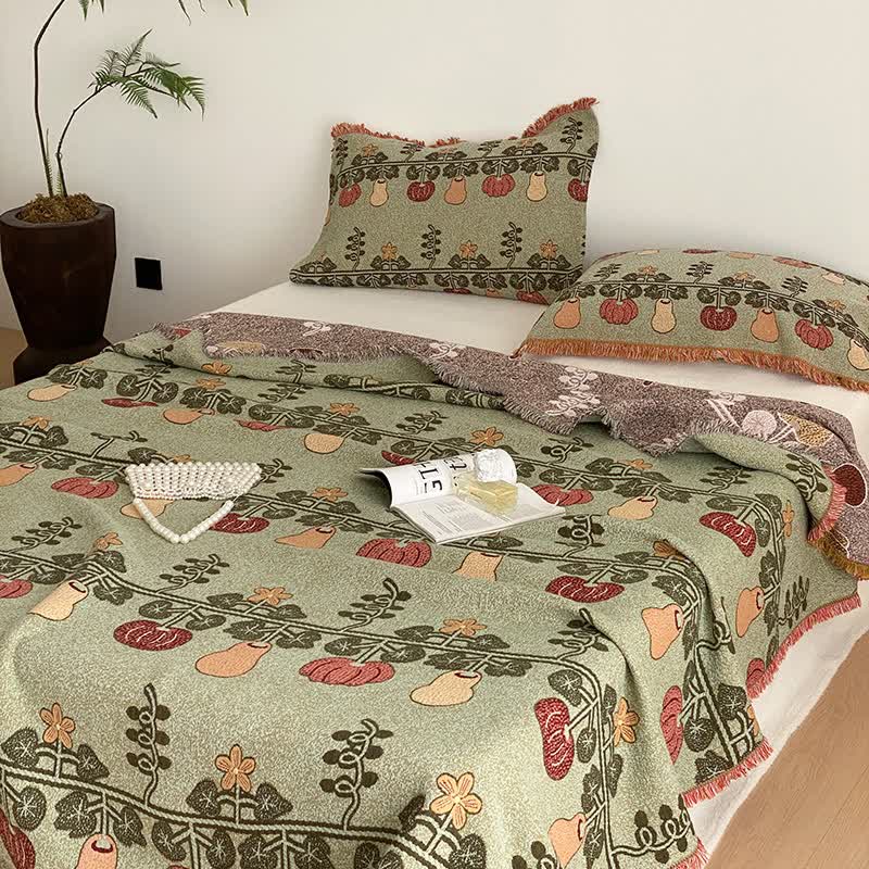 Pumpkin Print Four-layer Cotton Gauze Tassel Quilt