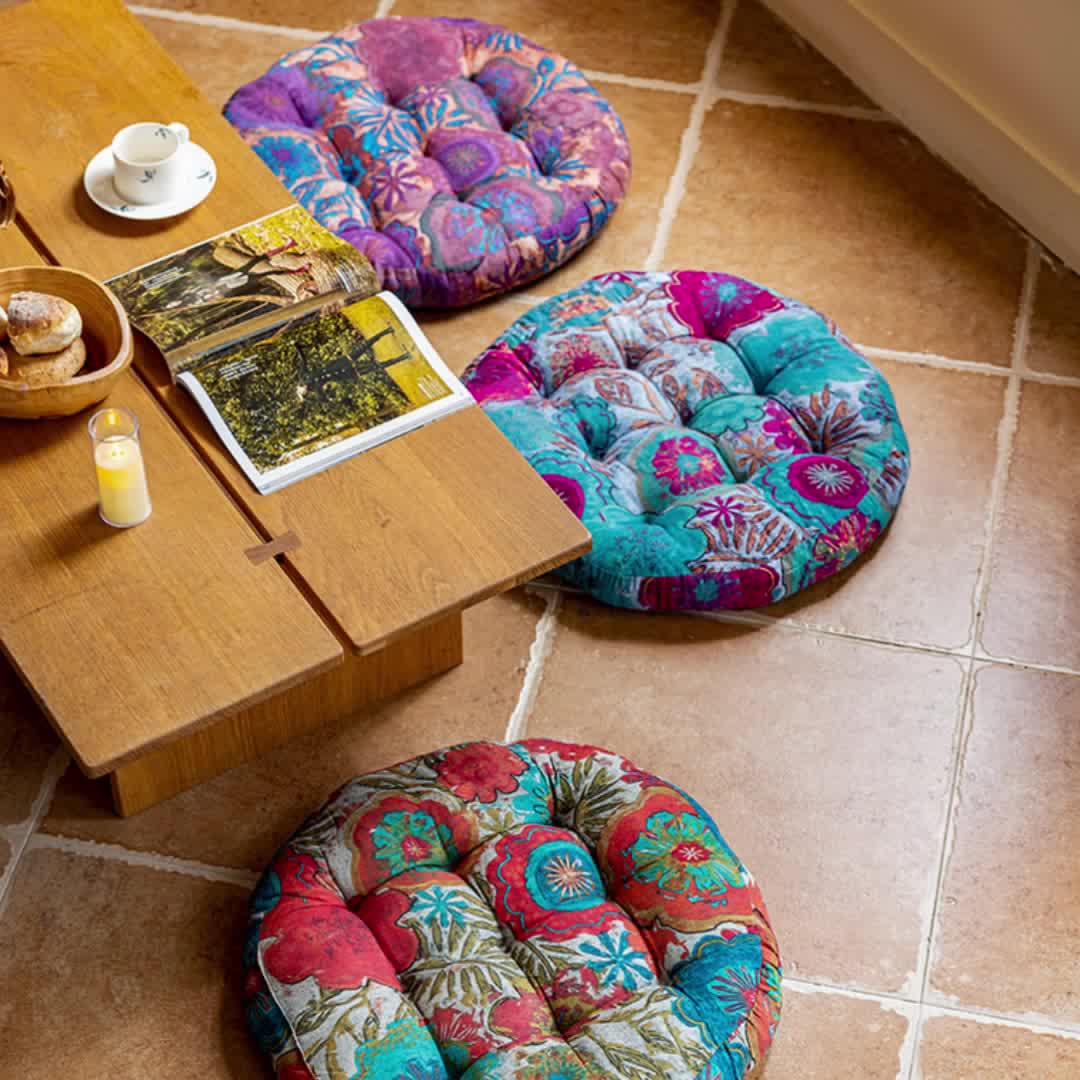 Bohemian Floral Floor Cushion | Plush Polyester | 21" x 21"