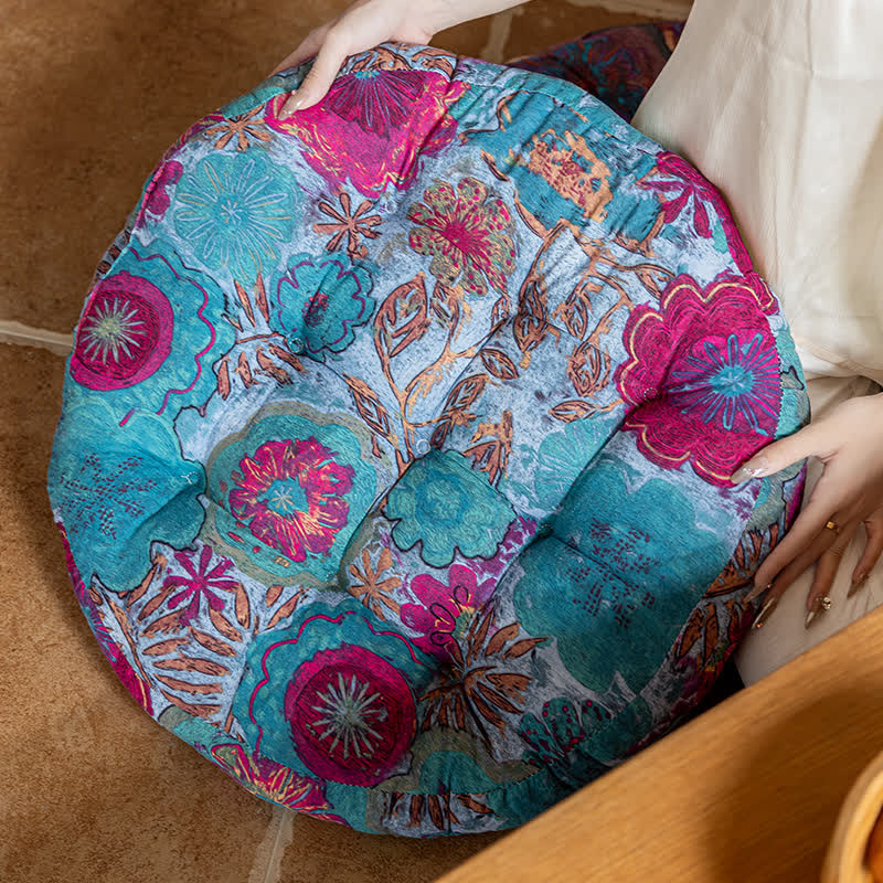 Bohemian Floral Floor Cushion | Plush Polyester | 21" x 21"