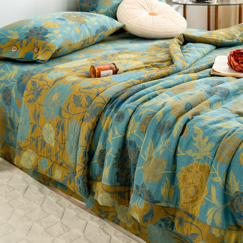 Floral Jacquard Cotton Quilt | Double-Layer Design | Full, Queen, King Sizes