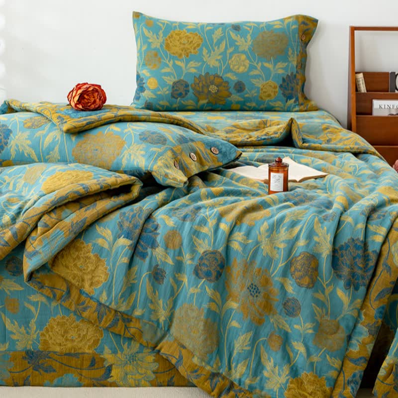 Floral Jacquard Cotton Quilt | Double-Layer Design | Full, Queen, King Sizes