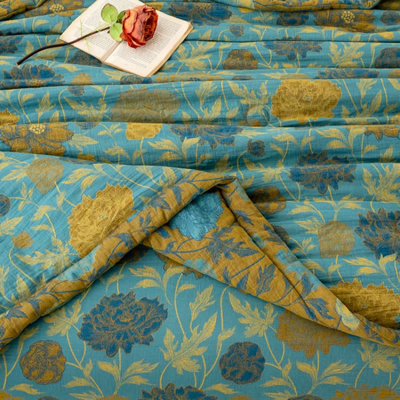 Floral Jacquard Cotton Quilt | Double-Layer Design | Full, Queen, King Sizes