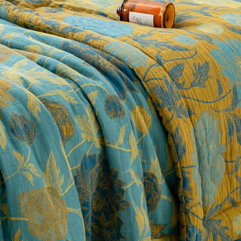 Floral Jacquard Cotton Quilt | Double-Layer Design | Full, Queen, King Sizes