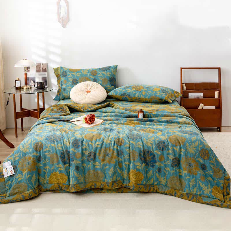 Floral Jacquard Cotton Quilt | Double-Layer Design | Full, Queen, King Sizes