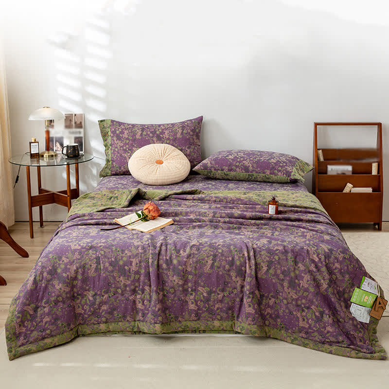 Cotton Summer Quilt | Pastoral Purple Floral Design | Full/Queen/King Sizes