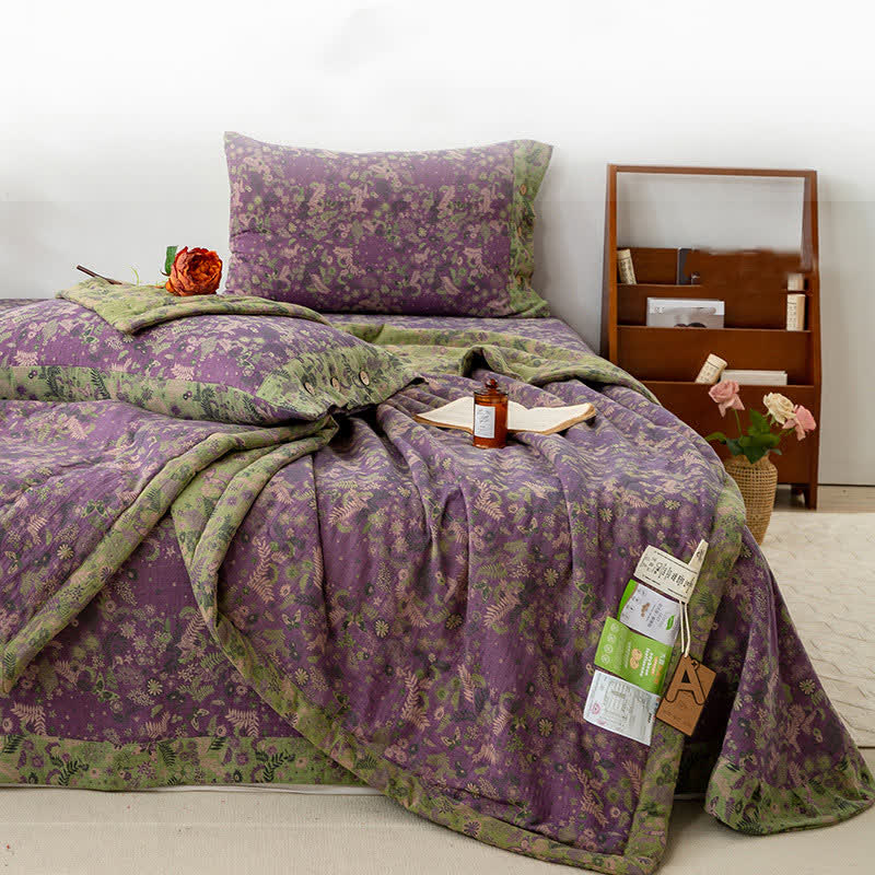 Cotton Summer Quilt | Pastoral Purple Floral Design | Full/Queen/King Sizes