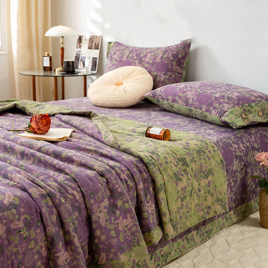 Cotton Summer Quilt | Pastoral Purple Floral Design | Full/Queen/King Sizes