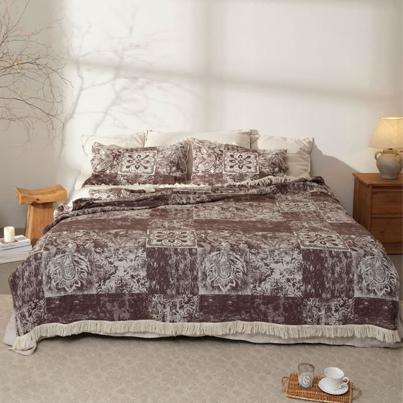 Ethnic Style Quilt | 100% Cotton Gauze with Tassels | Full/Queen Size Options