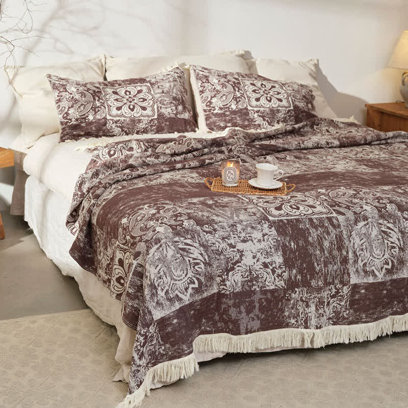 Ethnic Style Quilt | 100% Cotton Gauze with Tassels | Full/Queen Size Options