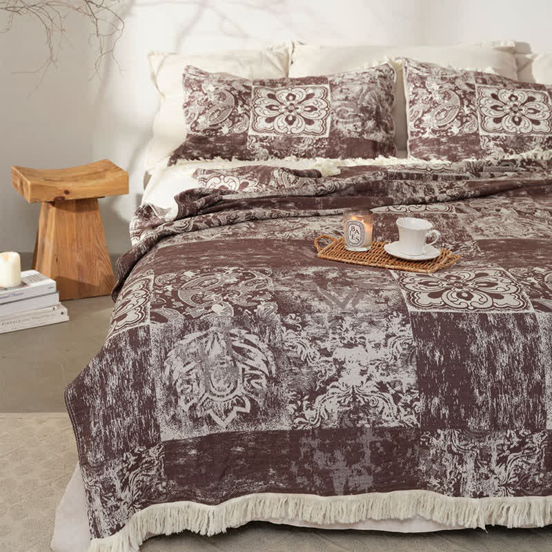 Ethnic Style Quilt | 100% Cotton Gauze with Tassels | Full/Queen Size Options