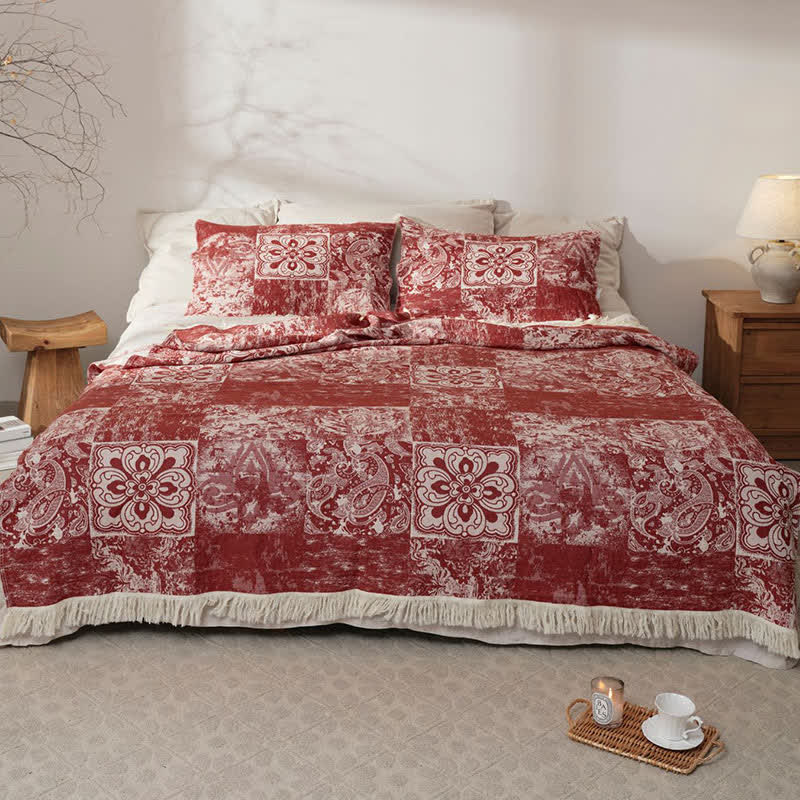 Ethnic Style Quilt | 100% Cotton Gauze with Tassels | Full/Queen Size Options