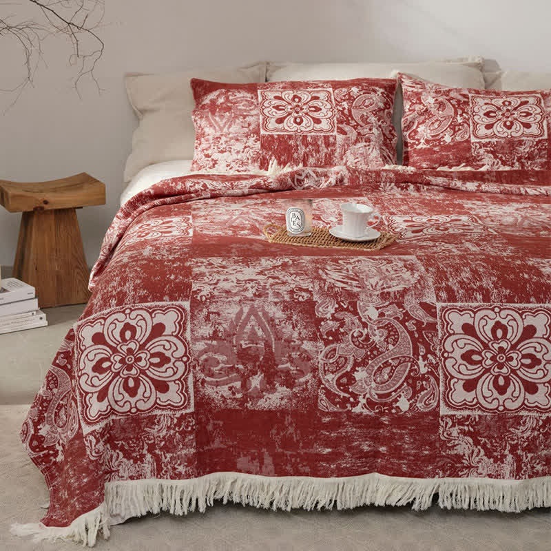 Ethnic Style Quilt | 100% Cotton Gauze with Tassels | Full/Queen Size Options