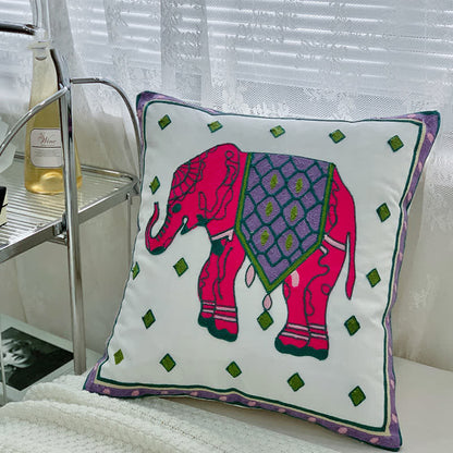 Elephant Embroidery Pillowcase | Soft Canvas | 18" x 18"