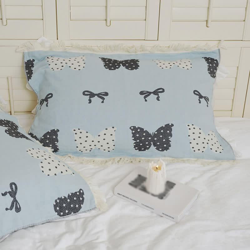 Butterfly Bowknot Pure Cotton Gauze Soft Tassel Quilt