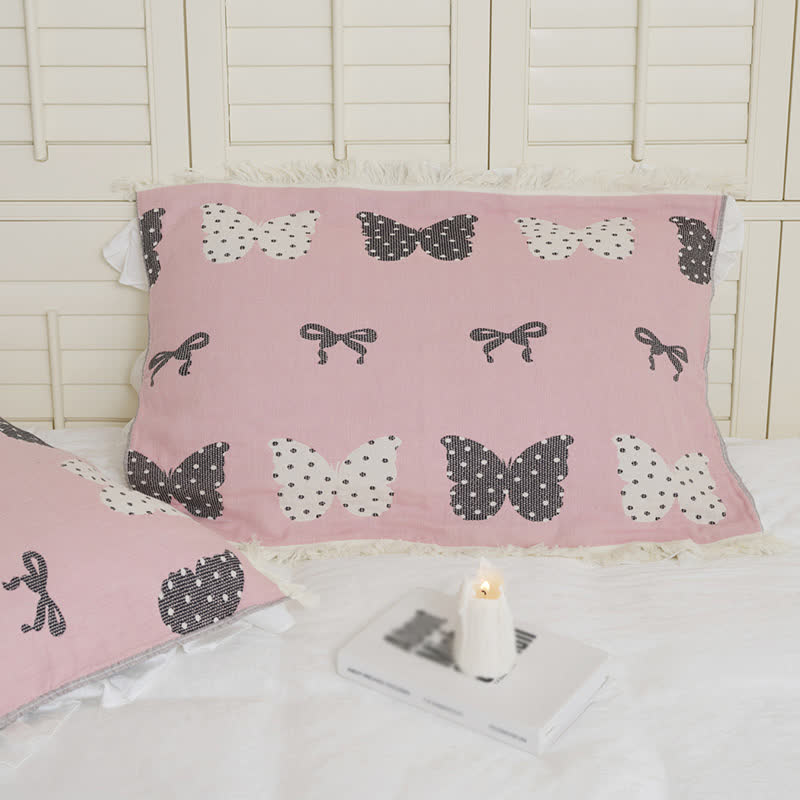 Butterfly Bowknot Pure Cotton Gauze Soft Tassel Quilt