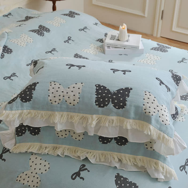 Butterfly Bowknot Pure Cotton Gauze Soft Tassel Quilt