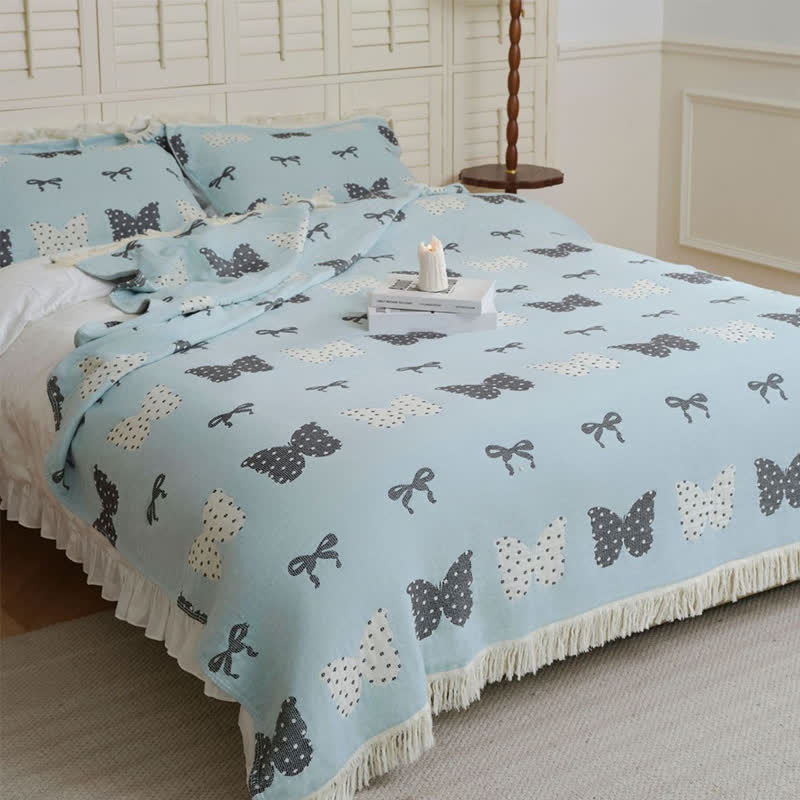 Butterfly Bowknot Pure Cotton Gauze Soft Tassel Quilt