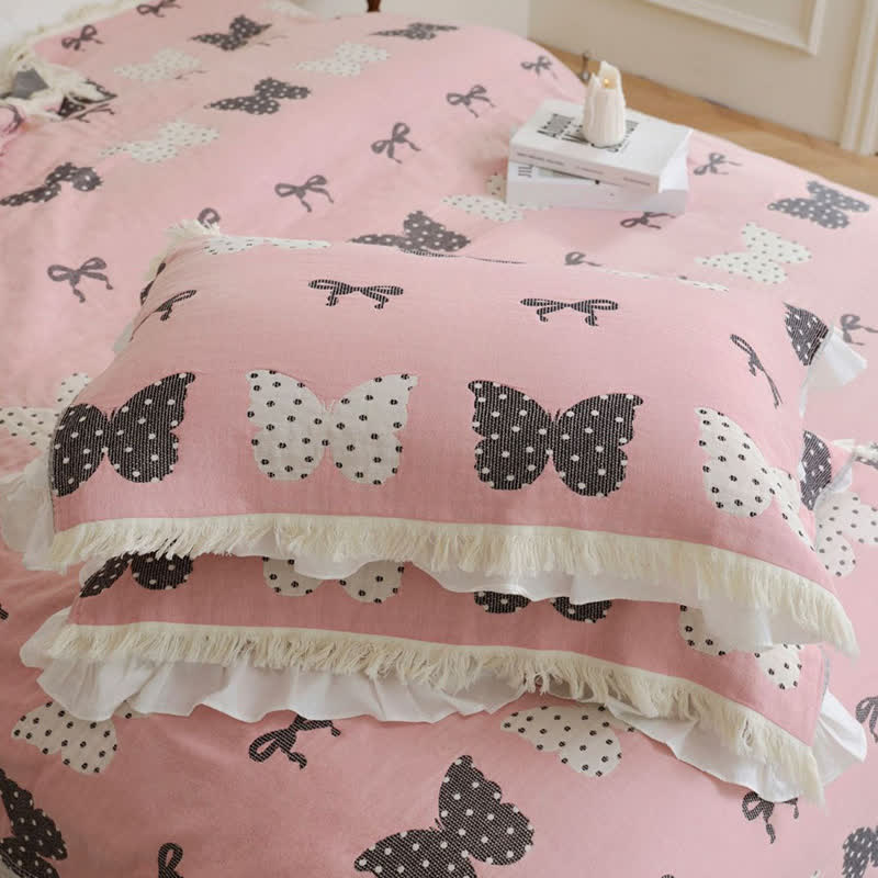Butterfly Bowknot Pure Cotton Gauze Soft Tassel Quilt