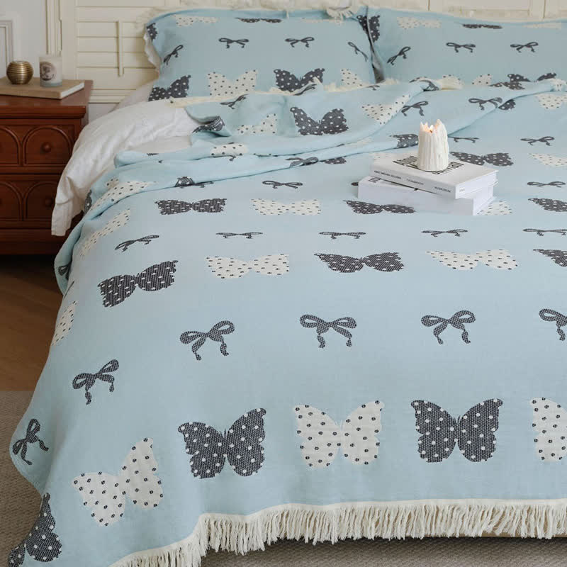 Butterfly Bowknot Pure Cotton Gauze Soft Tassel Quilt