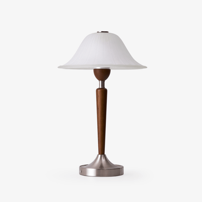 Vintage Table Lamp | Fluted Frosted Glass Shade | Walnut & Nickel Finish