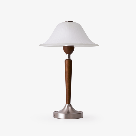 Vintage Table Lamp | Fluted Frosted Glass Shade | Walnut & Nickel Finish