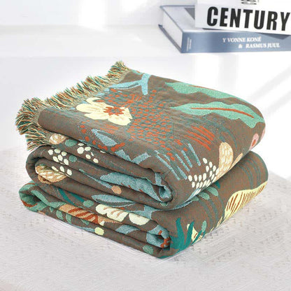 Cotton Gauze Blanket | Reversible Forest Tiger Design | 59" x 79"