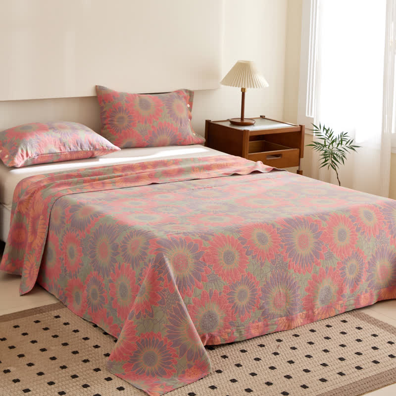 Sunflower Cotton Coverlet | Reversible Jacquard Design | Twin, Full, Queen, King Sizes